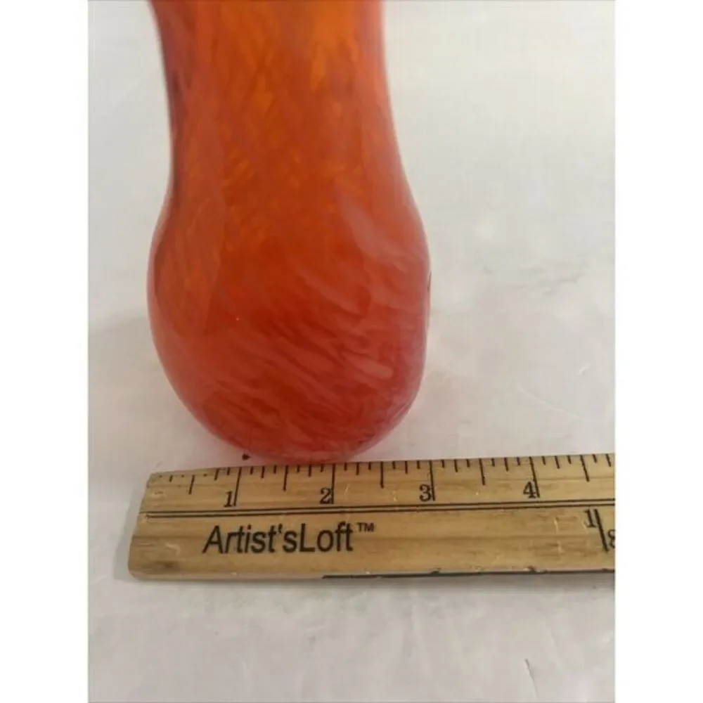 Vintage Red, Orange& White Swirl Glass Bud Vase With‎ Ruffle Top